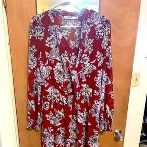 3/4 length red & white flower dress
